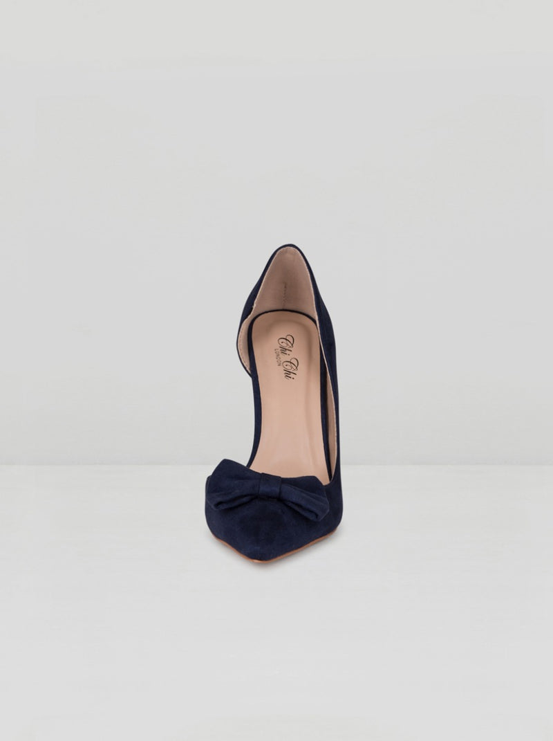 Bow Detail High Heel Court Shoe in Blue