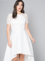 Plus Size Lace Panel Dip Hem Midi Dress in Ivory