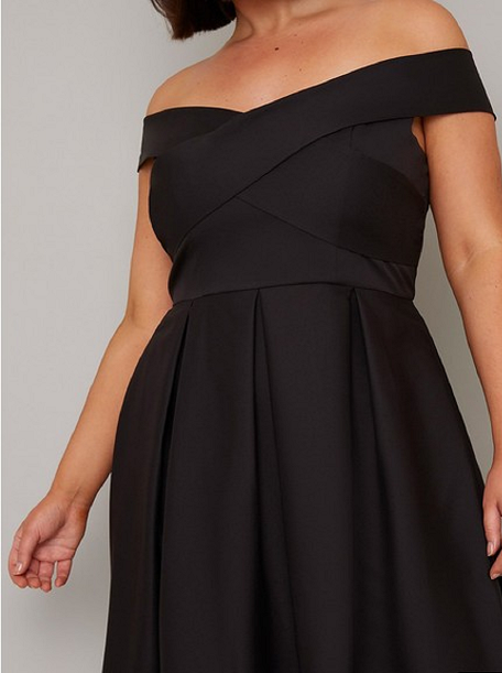 Plus Size Bardot Midi Dress in Black