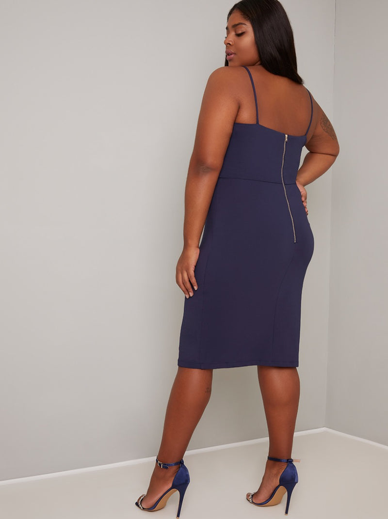 Halter Neck Embroidered Bodycon Dress in Navy