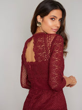 Crochet Bodycon Dress in Red