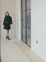 Shirred Ruffle Mini Skirt in Black