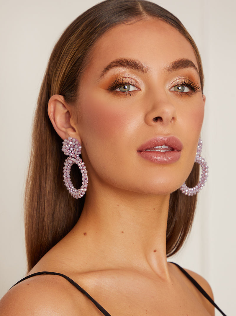 Statement Bead Drop Earrings in Lilac