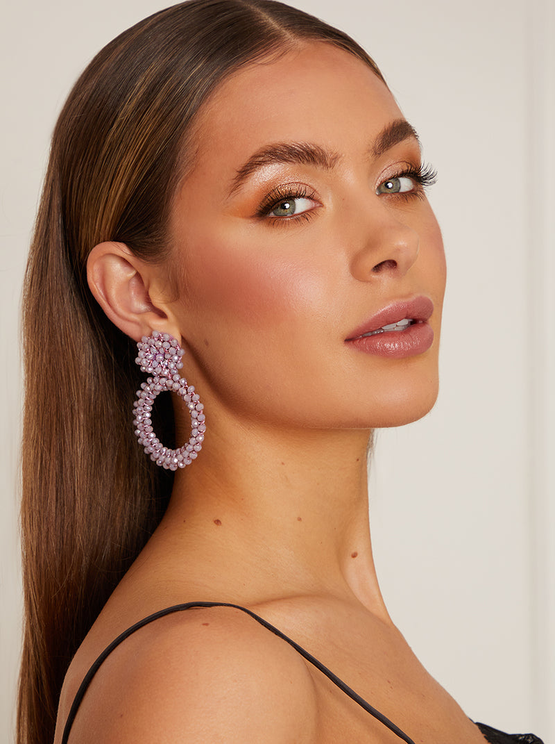 Statement Bead Drop Earrings in Lilac