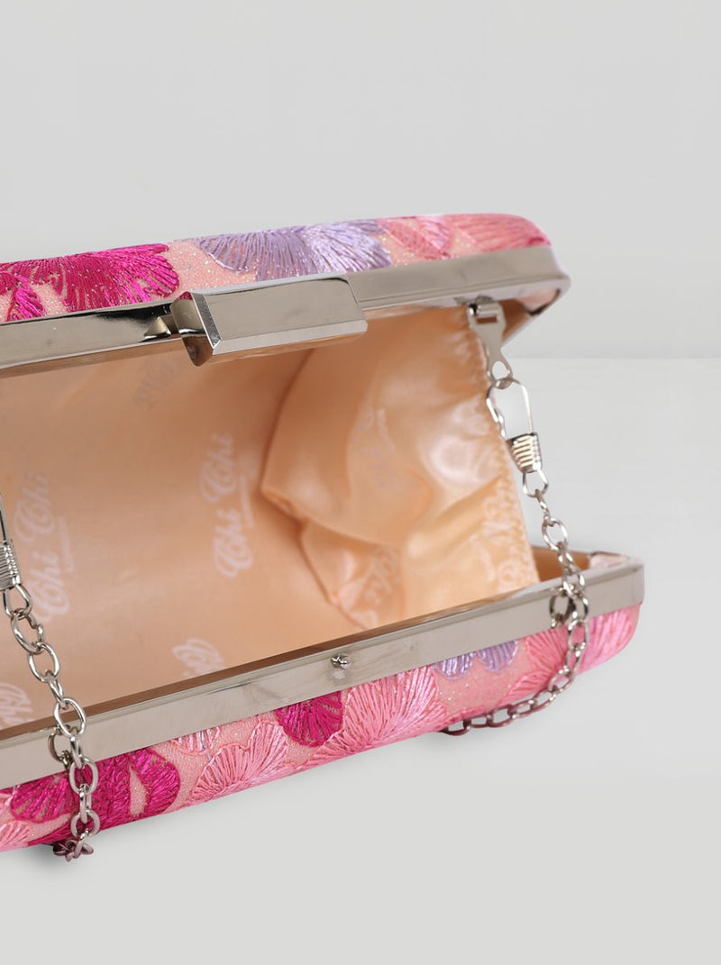 Embroidered Floral Clutch Bag in Pink