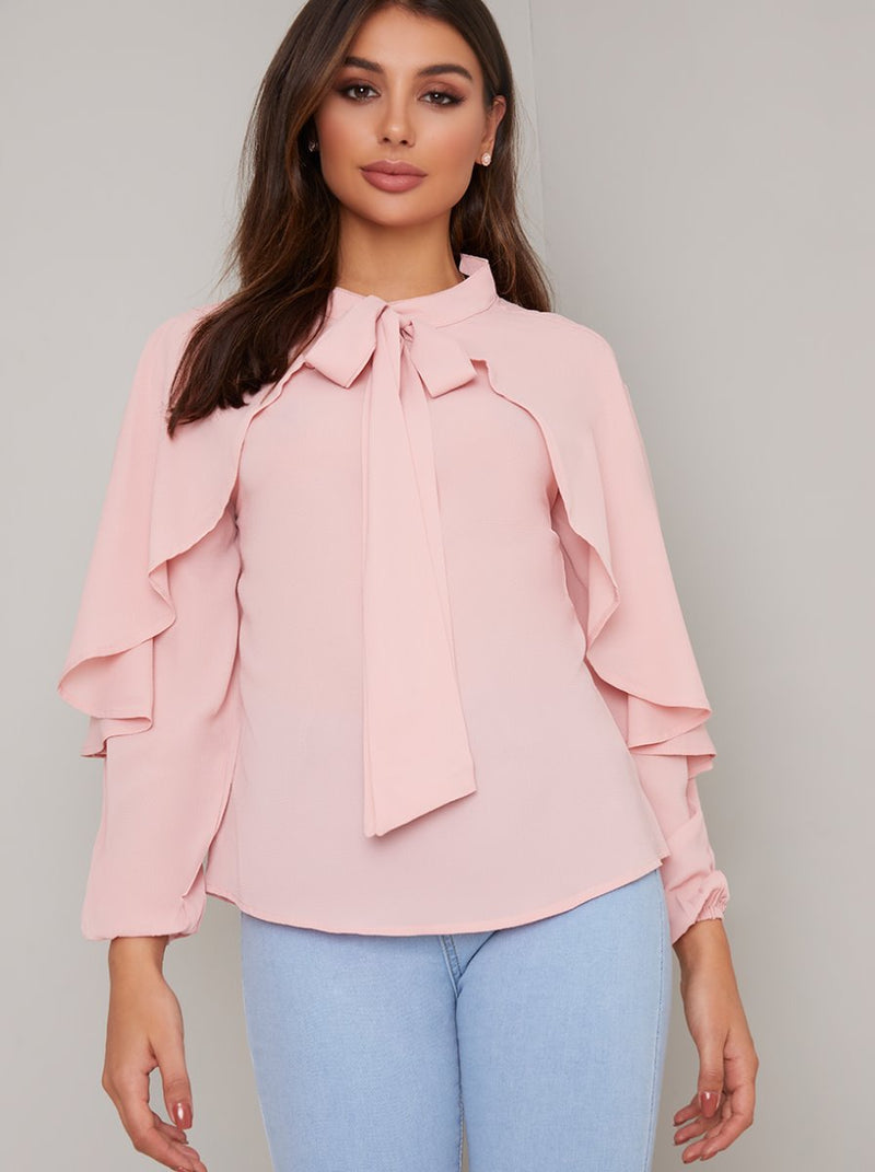 Ruffle Long Sleeved Top in Pink