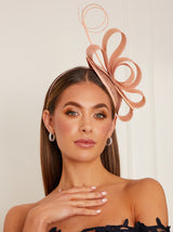 Ruched Sinamay Bow Detail Fascinator in Pink