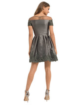 Bardot Lace Metallic Finish Mini Dress in Grey