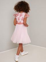 Girls Lace Bodice Pleat Party Dress in Pink