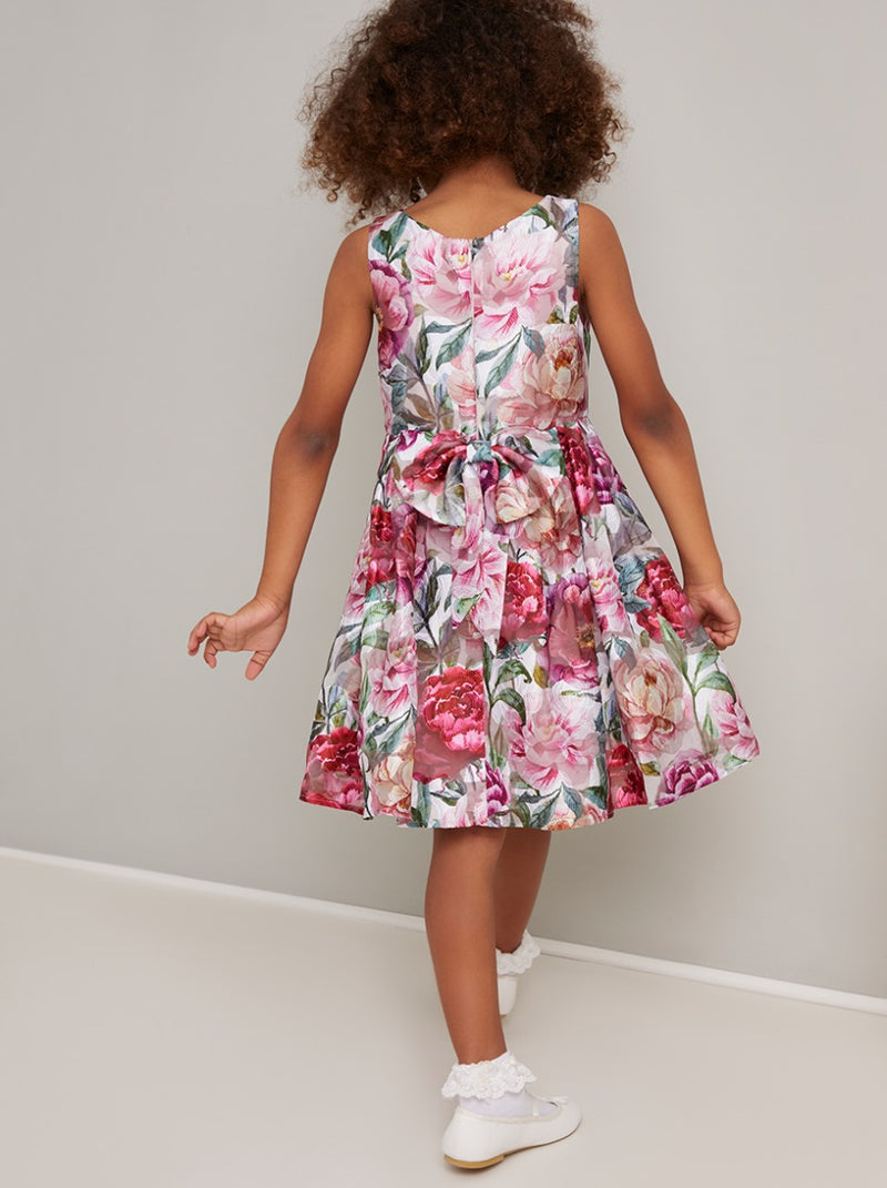 Girls Bold Floral Print Midi Dress In Multi