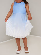 Blue Pleated Girls Midi Dress in Ombre