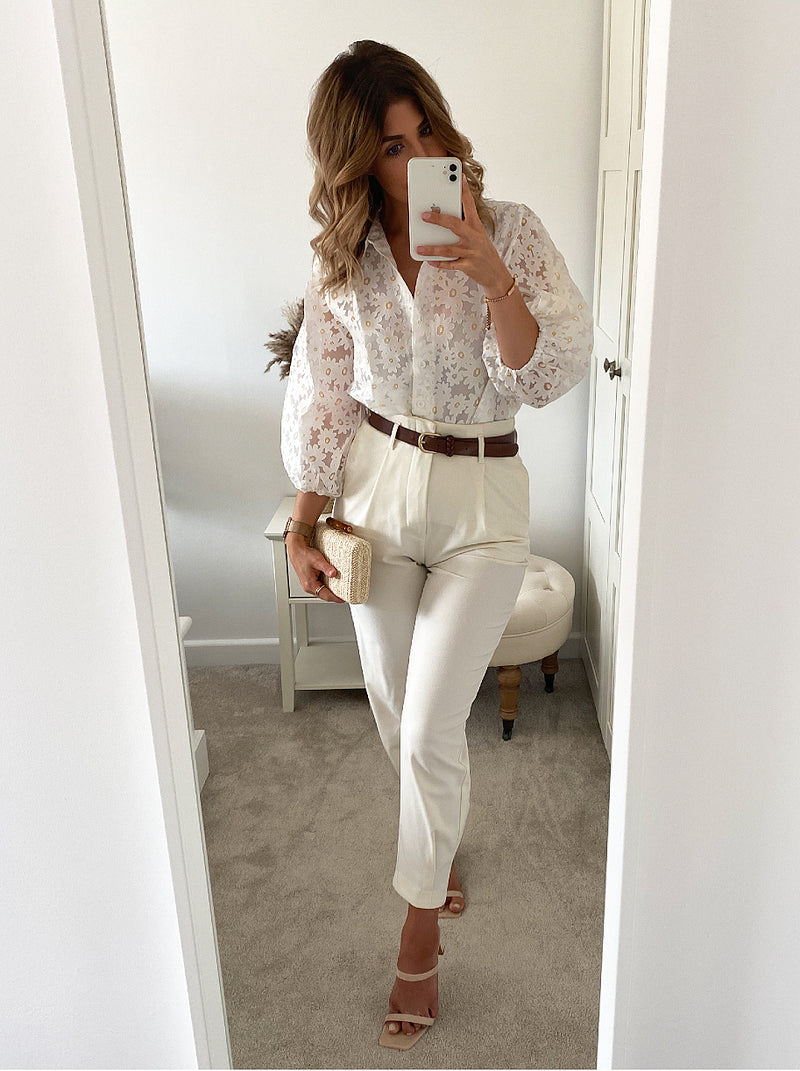Ballon Sleeve Lace Top in White