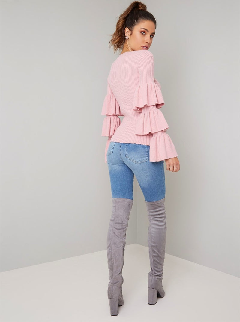 Ruffle Detail Jumper in Pink