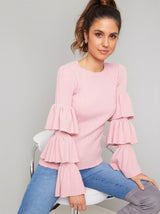 Ruffle Detail Jumper in Pink