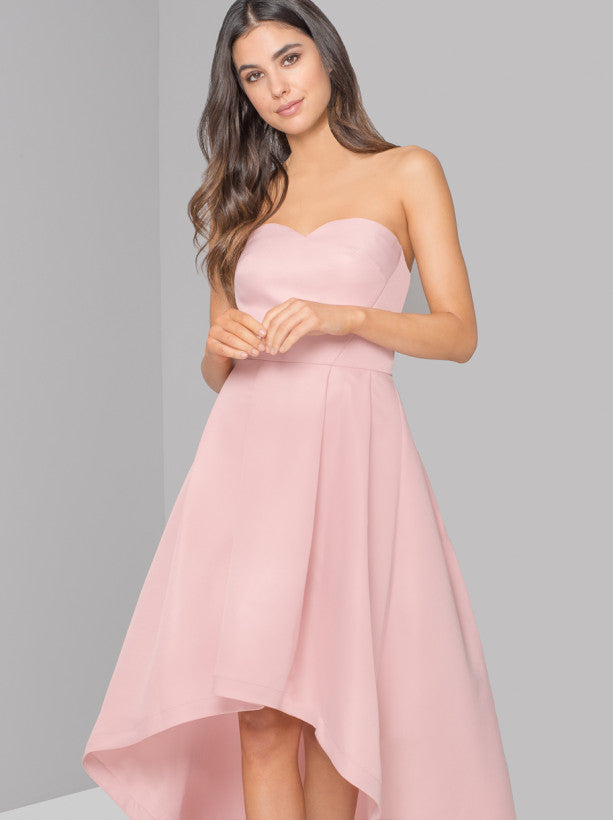 Bandeau Dip Hem Midi Dress in Pink