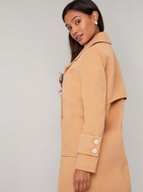 Longline Double Breasted Coat in Camel