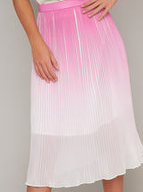 Ombre Effect Pleated A'Line Midi Skirt in Pink