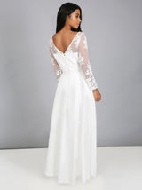 Bridal Lace Sheer Sleeve Wedding Dress in White