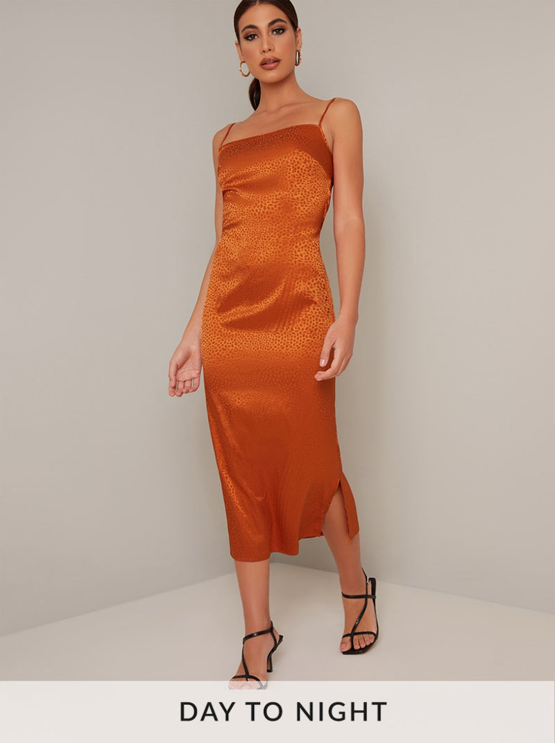 Slip Day Dress with Jaquard Design in Orange