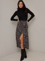 High Rise Spot Print Midi Skirt in Black