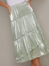 Tiered Midi Skirt in Green