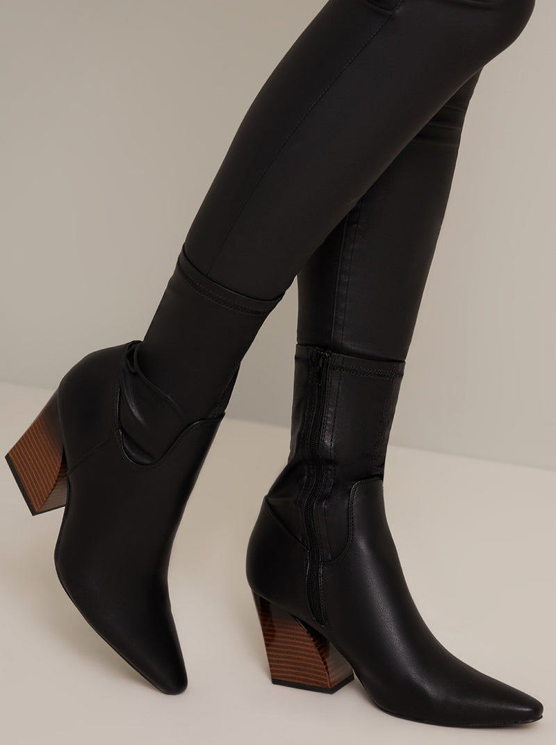 Ankle Zip Boots with Block Heel in Black