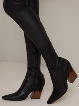 Ankle Zip Boots with Block Heel in Black
