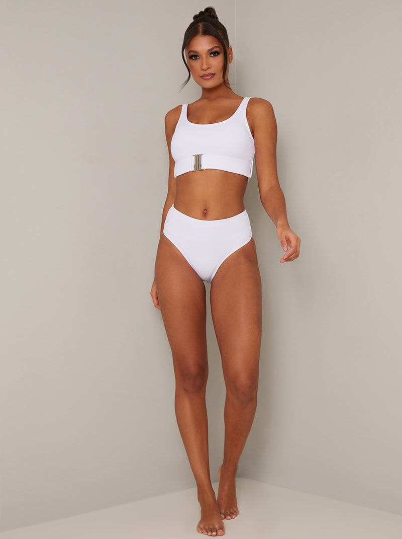 Buckle Detail Bikini Top in White