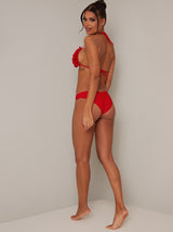 Halterneck 3D Floral Bikini Top in Red