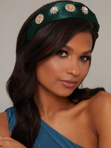 Plaited Detail Embellished Headband in Green