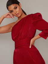 One Should Ruched Tapered Leg Jumpsuit in Red