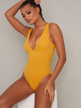 Ribbed High Leg Swimsuit in Yellow