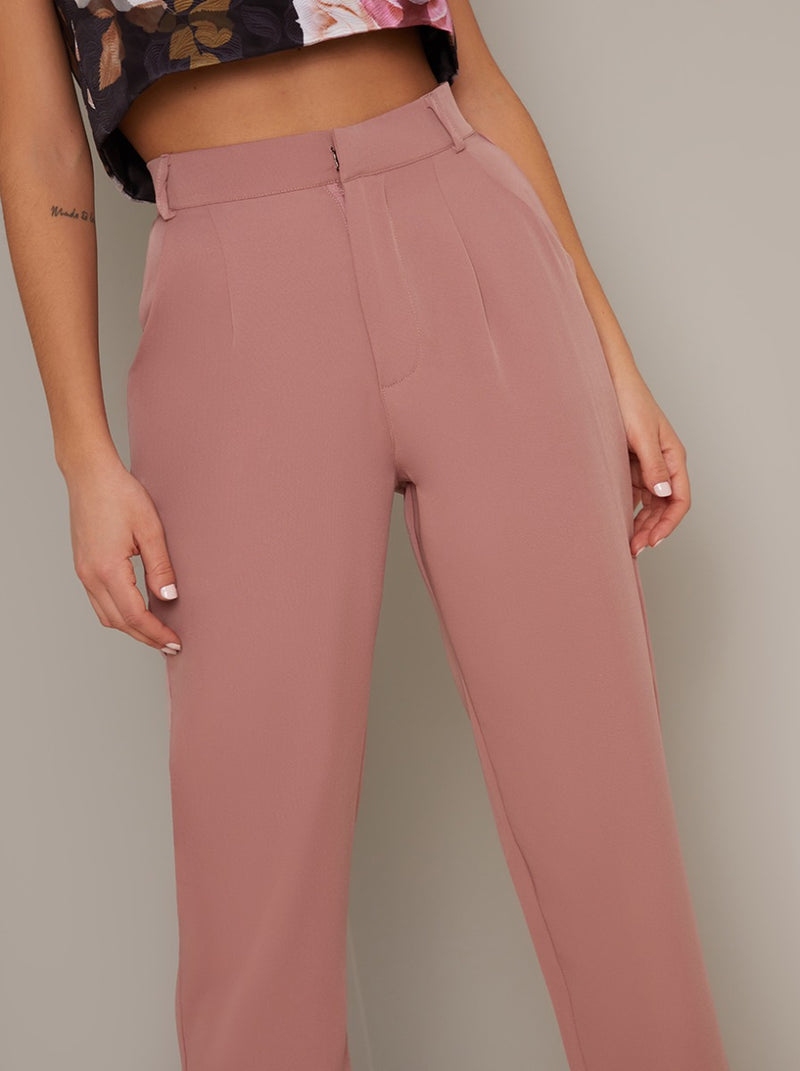 Crop Slim Fit Trousers in Pink