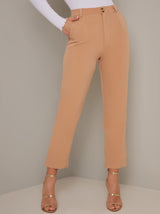 Tapered Leg Crop Trousers in Beige