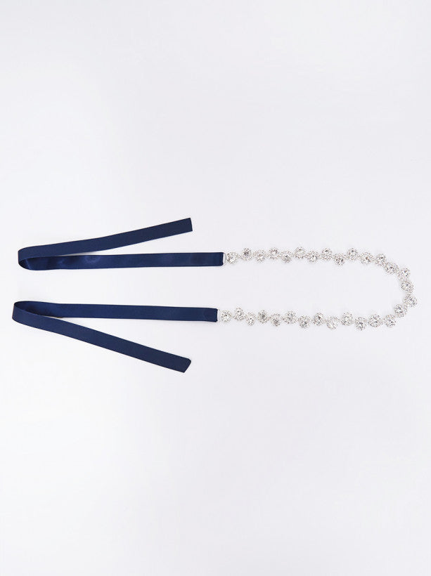 Ribbon Waist Belt with Diamante Embellishment in Blue