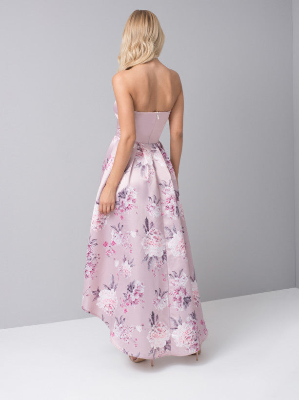 Bardot Floral Print Dip Hem Dress in Purple