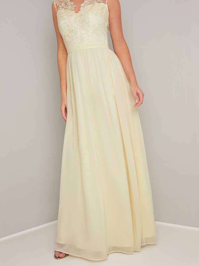 Lace Bodice Maxi Dress in Yellow
