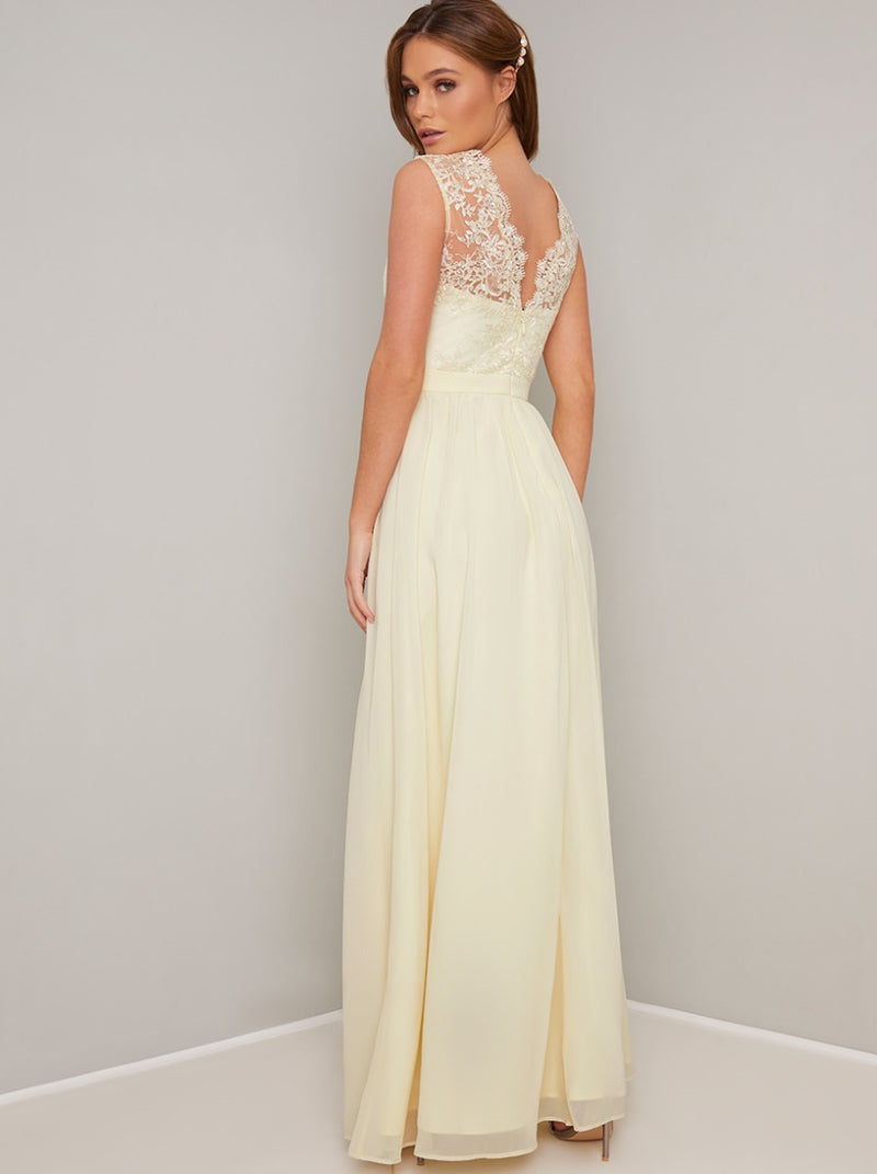 Lace Bodice Maxi Dress in Yellow
