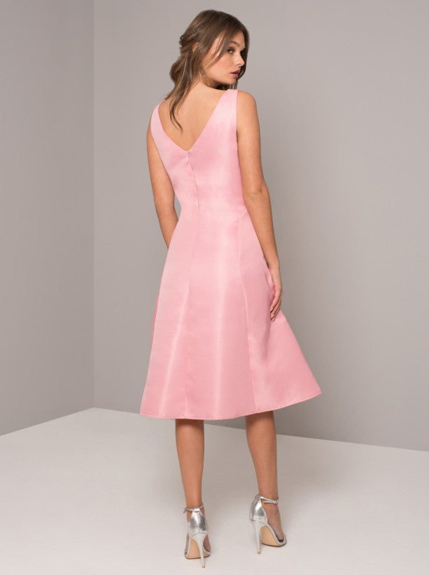 V Neck Sleeveless Plain Midi Dress in Pink